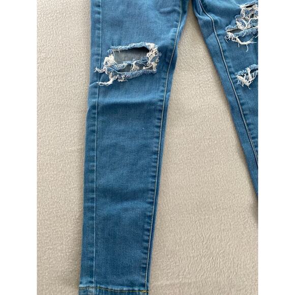 Mossimo Jeans Womens Size 2 Blue Denim Mid Rise Skinny Power Stretch Distressed - Picture 9 of 12